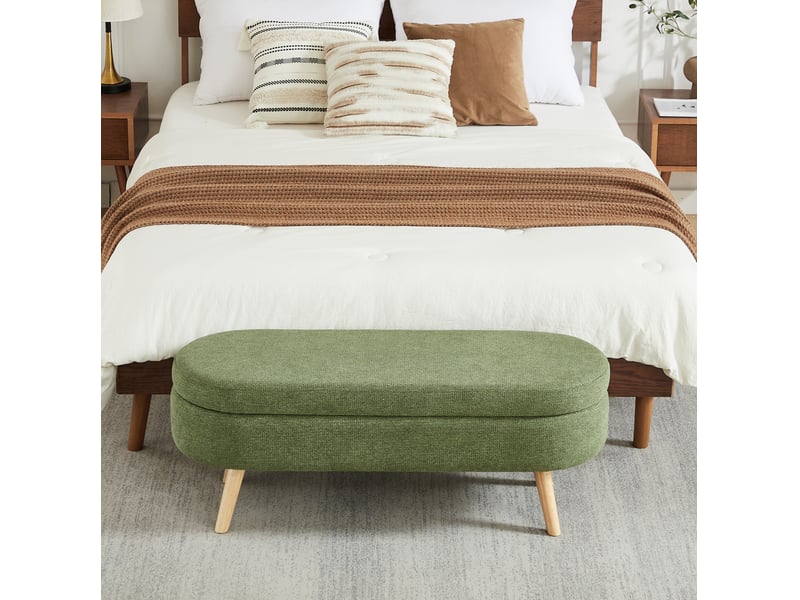 Banc de lit coffre 110x40x42 cm, rangement, banc d'entrée, bout de lit, pour chambre, salon ou couloir, chenille, vert  - Conforama D