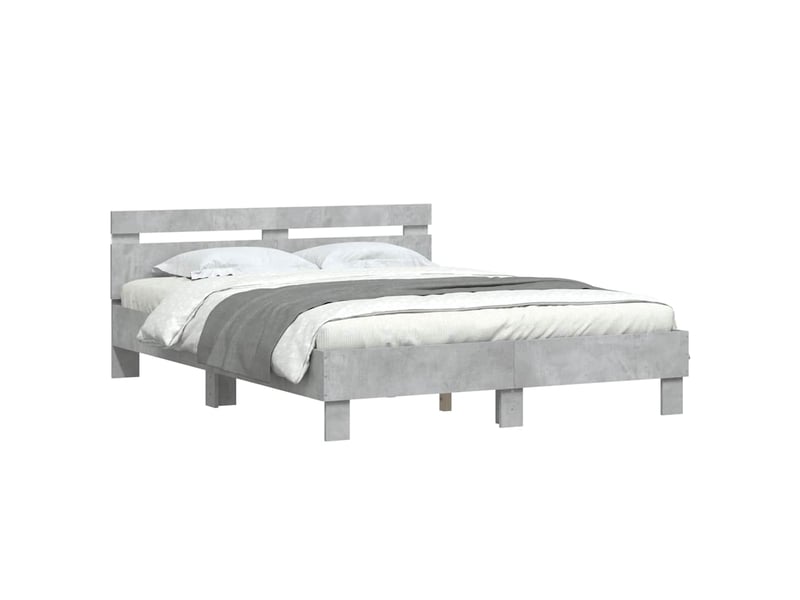  Lit double- lit adulte -  cadre de lit avec led sans matelas gris béton 150x200 cm  - Conforama B