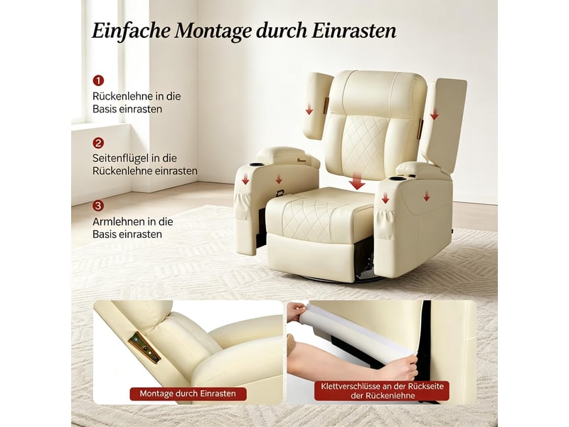  Fauteuil relax - fauteuil élégant pour salon, fauteuil inclinable avec dossier et repose-pieds réglables, beige  - Conforama E