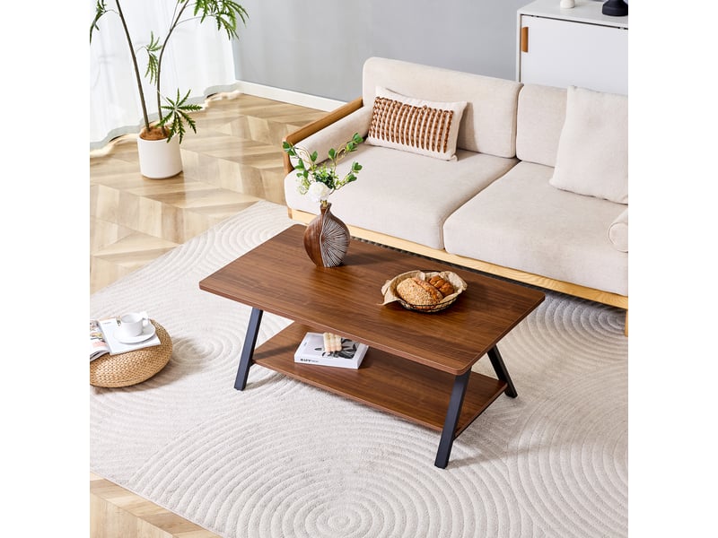  Table basse industrielle rectangulaire 110cm noyer et métal noir – design moderne et double rangement  - Conforama C