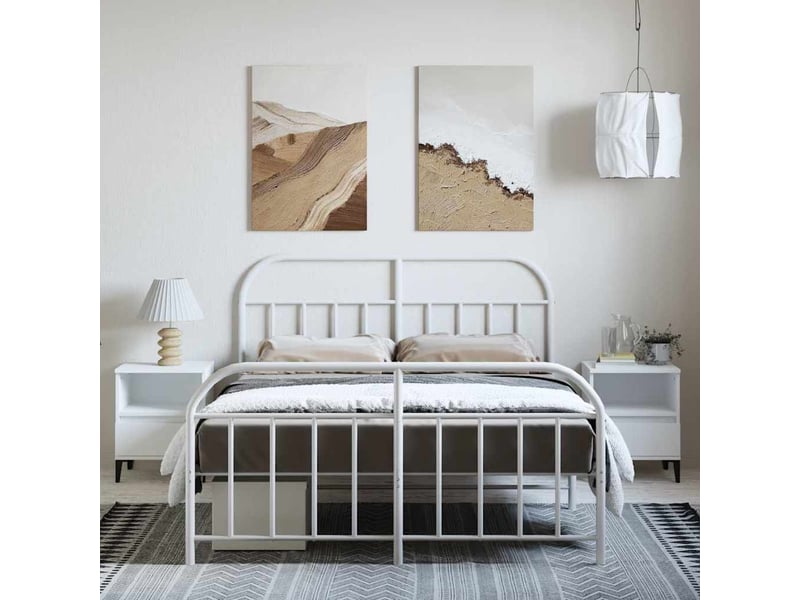 Lit double- lit adulte -  cadre de lit métal sans matelas et pied de lit blanc 150x200 cm  - Conforama C