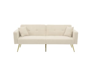 Canapé droit convertible <strong>HAVRYA</strong> <strong></strong> 2 places Tissu bouclette beige