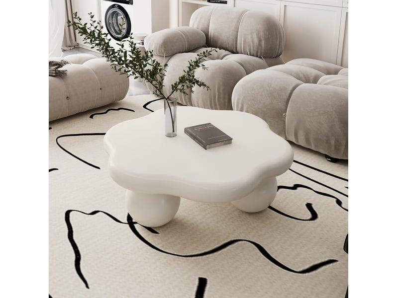  Table basse 79x79x31 cm design nuage blanc crème en mdf  - Conforama B