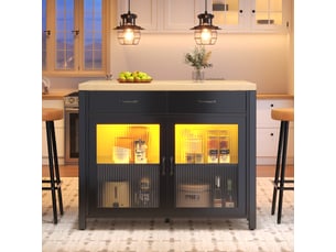 Îlot de cuisine noir avec rangement et éclairage led homvra