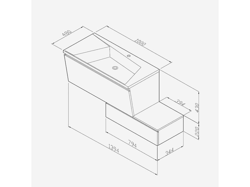  Meuble de salle de bain suspendu avec lavabo en marbre minéral, meuble bas suspendu 1 porte  - Conforama D
