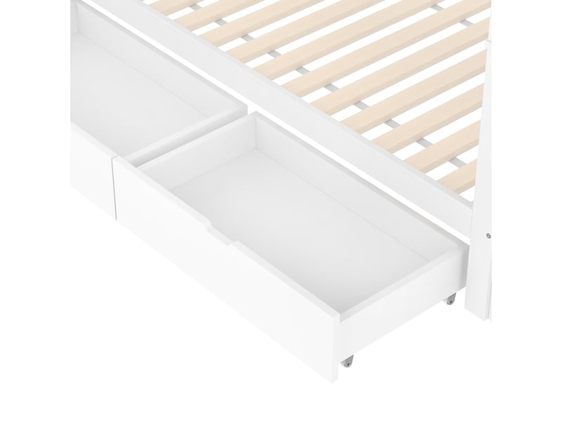 Lit superposé 90x200 cm bois blanc avec escalier, étagères et tiroirs – barrières de sécurité - Conforama E