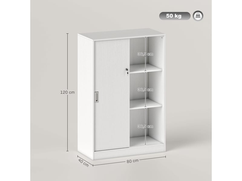  Armoire de bureau 2 portes coulissantes verrouillables dim. 80l x 40l x 120h cm blanc 2 étagères en bois  - Conforama C