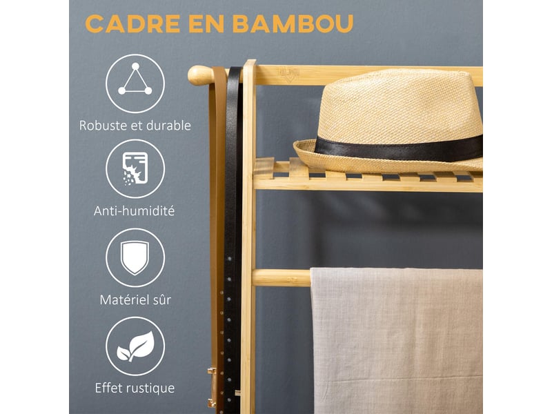 Portant à vêtements avec 2 étagères et penderie en bambou 114 x 40 x 139 cm  - Conforama E