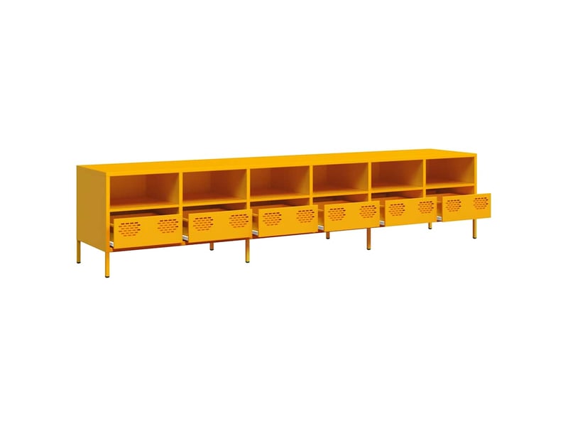  Meuble tv - banc tv - meuble de rangement jaune moutarde 202x39x43,5 cm acier laminé à froid  - Conforama D