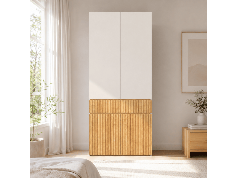  Armoire tcqpz 90 x 50 x 200 cm 4 portes 1 tiroir penderie chêne clair et gris  - Conforama E