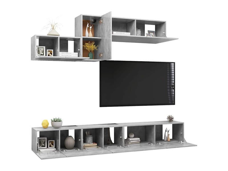 Ensemble de meubles tv 6 pcs gris béton bois d'ingénierie shl39850  - Conforama C