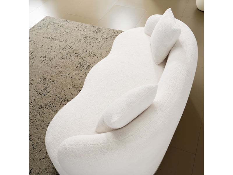  Canapé droit blanc 2 places design courbé avec coussins tissu respirant pour salon moderne et chambre  - Conforama D
