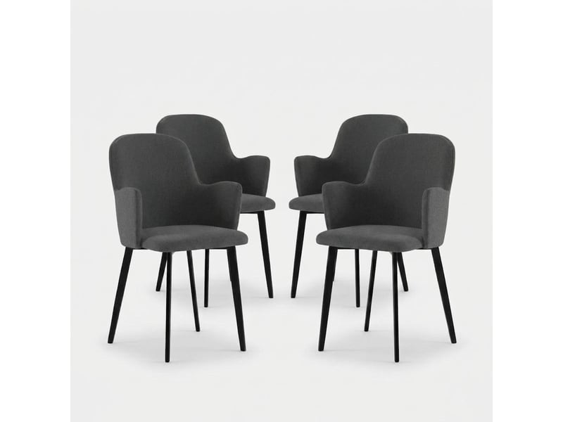  Lot de 4 chaises rembourrées en tissu facile à nettoyer flow - gris foncé  - Conforama A