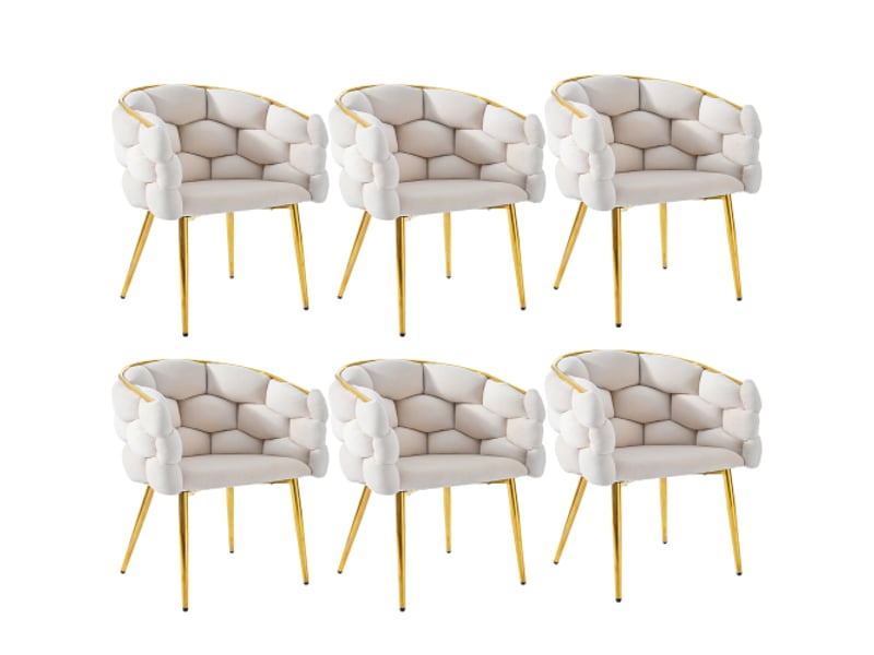  Chaise salle a manger 44x41x74cm lot de 6 velours beige design bubble avec pieds dorés pour salon coiffeuse et cuisine elégante  - Conforama E