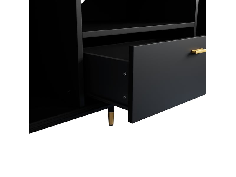  Meuble tv bas 170x36x54 cm avec 2 portes, 1 tiroir, armoire de rangement, style moderne, pour salon, bureau, mdf, noir  - Conforama E
