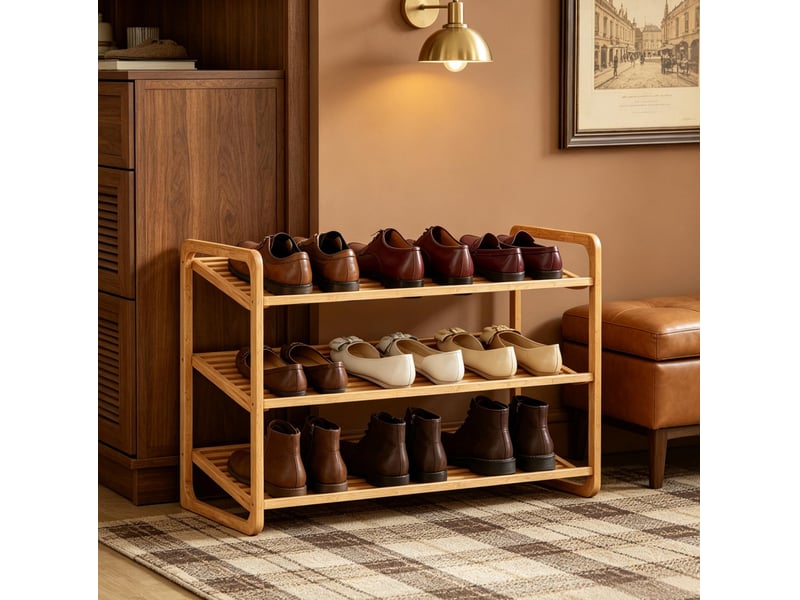  Meuble à chaussures en bambou 3 niveaux jusqu'à 12 paires, rangement ouvert compact et soigné pour l'entrée  - Conforama B