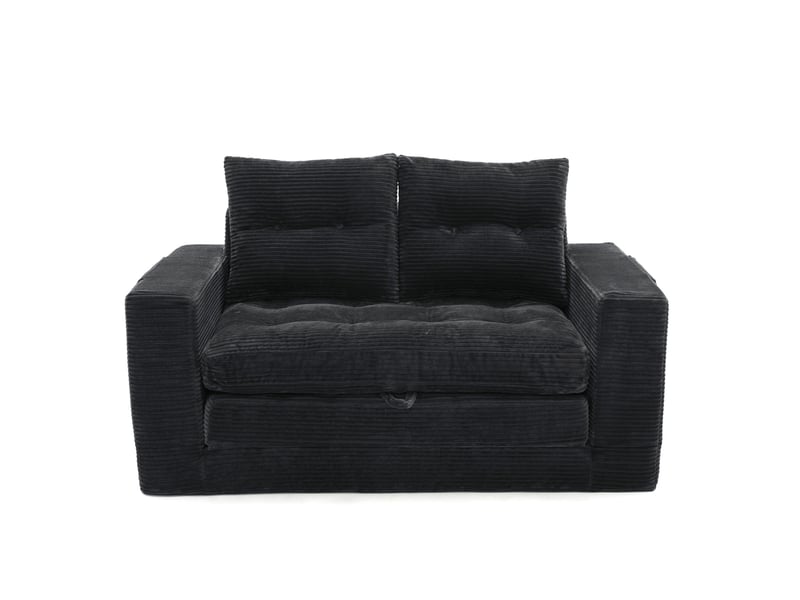  Canapé convertible 2 places 140x85x67 cm noir en velours côtelé, poches latérales et porte-gobelet  - Conforama A