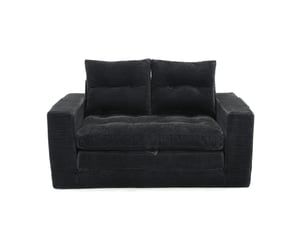 Canapé convertible 2 places 140x85x67 cm noir en velours côtelé, poches latérales et porte-gobelet