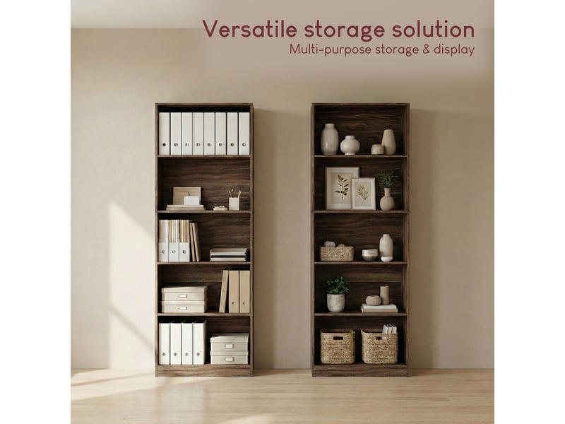 Cambridge bibliothèque extra large 5 niveaux, étagère de rangement, h175 x l60 x p24 cm, noyer 333625 - Conforama R