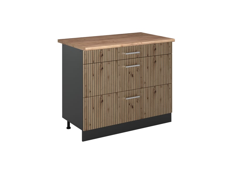  Vicco meuble cuisine, chêne artisananthracite, 100cm plan de travail chêne doré  - Conforama A