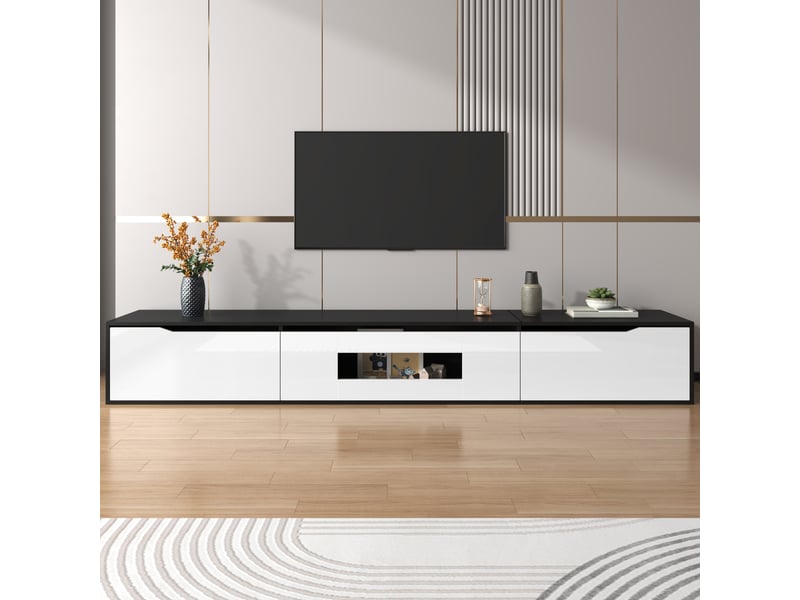  Meuble tv 180 cm noir et blanc brillant - led rgb usb, éclairage, support mural inclus  - Conforama B