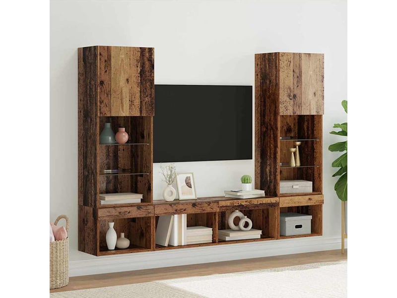  Meuble tv - unités murales tv avec led 5 pcs bois ancien bois d'ingénierie  - Conforama B