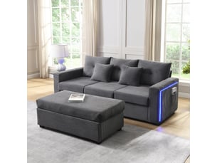 Canapé-lit, 184 × 84,5 × 85,5 cm, gris ancien, velours côtelé, 3 places, forme l, modules reconfigurables, ottoman mobile