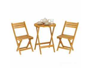 Salon de jardin pliant 2 places, table ronde 60 cm et 2 chaises en bois d'acacia naturel, prêt à déplier