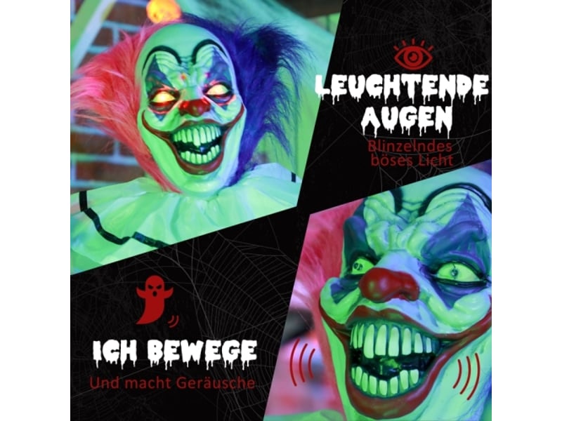 Clown effrayant halloween animé rose et violet avec rire sonore, décoration horrifique  - Conforama D