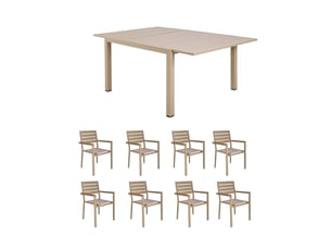 Ensemble table de jardin carrée 120180cm + 8 fauteuils crème