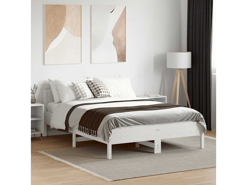  Lit double- lit adulte -  cadre de lit sans matelas blanc 135x190 cm bois de pin massif  - Conforama B