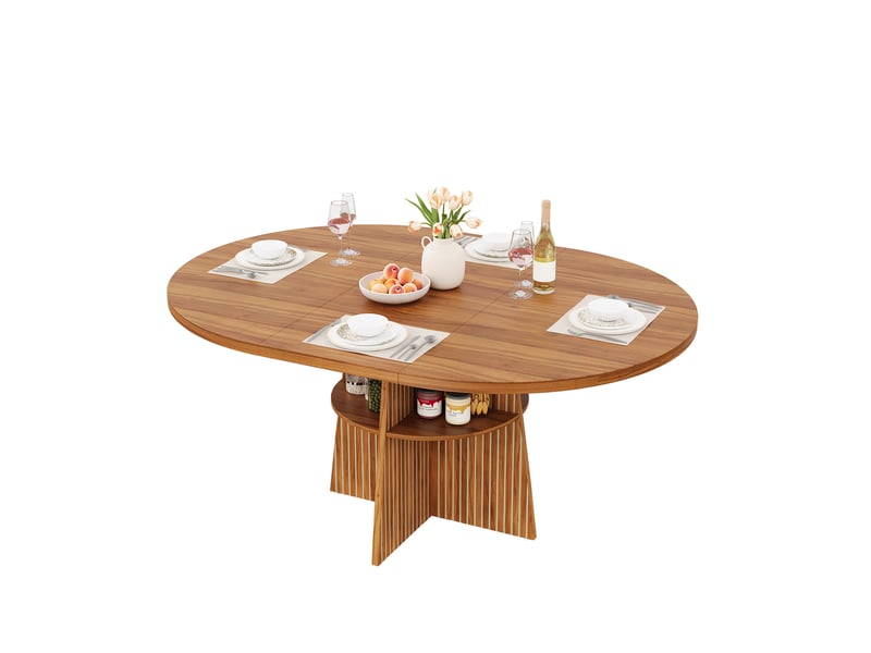  Table de salle à manger extensible pour 2 à 8 personnes avec étagère intégrée en mdf noyer 110-150 × 110 × 77,5 cm  - Conforama A