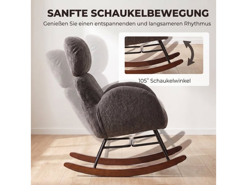  Fauteuil à bascule rembourré avec appui-tête réglable, revêtement en velours à motif gouttes de pluie, gris foncé  - Conforama E