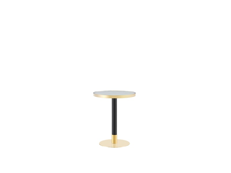  Table basse ronde, avec plateau effet marbre, bord doré et structure métal, pour salon chambre balcon, ø 60 × 73.7 cm  - Conforama A