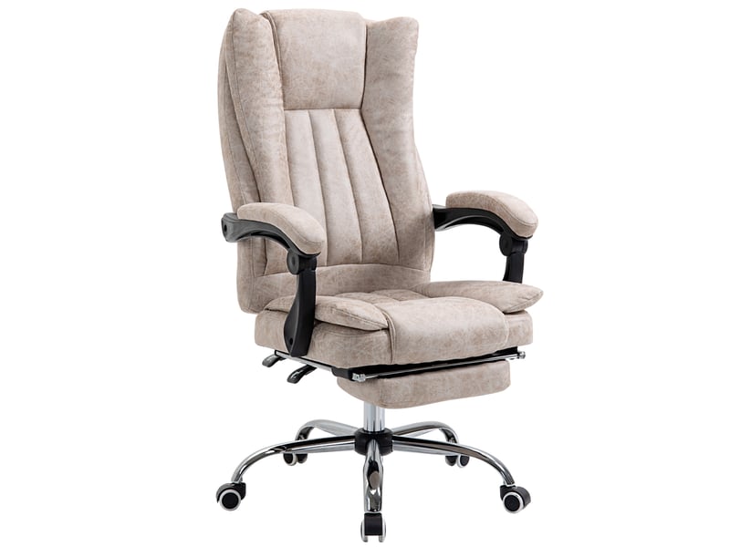  Chaise de bureau pivotante beige en tissu, inclinable à 135° avec repose-pieds et hauteur réglable  - Conforama A