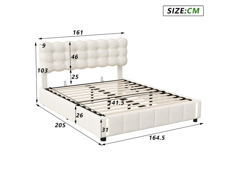  Lit de rangement hydraulique 160×200 cm, avec vérins de relevage hydraulique sous le lit, cadre de lit rembourré en velours, équipé d’un éclairage à détection de mouvement, couleur beige, matelas non … 240401HXF0101#ADHWHz3aYhFRHF - Conforama C