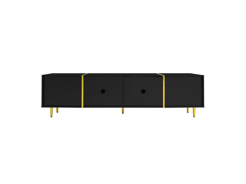  Meuble tv design 180 cm noir laqué - portes décor noir et doré, élégant  - Conforama A