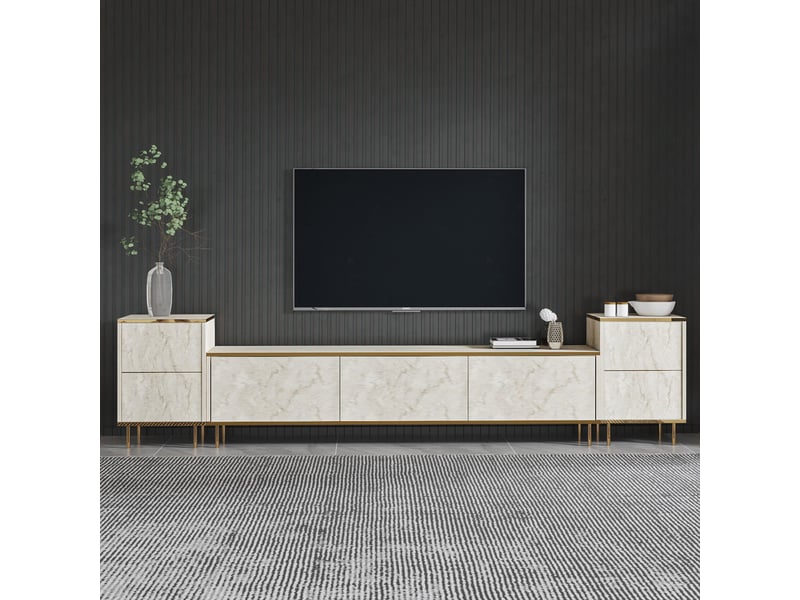  Meuble tv mobile avec étagères et meubles hauts imaj - or  - Conforama C