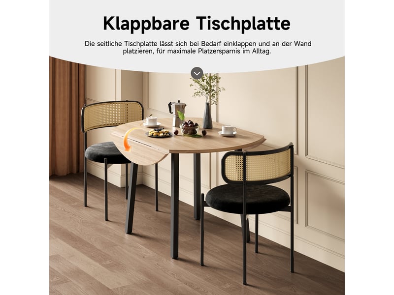 Table ronde ø100 cm en chêne avec pieds métal, pour 2 à 4 personnes, design moderne - Conforama E