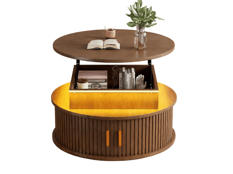  Table basse relevable avec led, 2 portes roulantes et rangements pour salon, 75 × 75 × 52 cm  - Conforama A