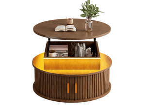 Table basse relevable avec led, 2 portes roulantes et rangements pour salon, 75 × 75 × 52 cm