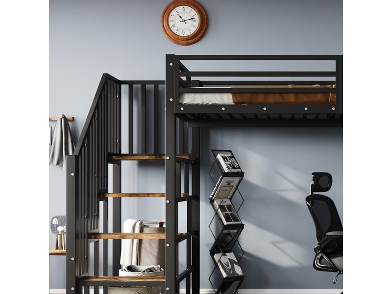 Lit superposé en métal et bois noir + noyer foncé 120x200 cm - Conforama E