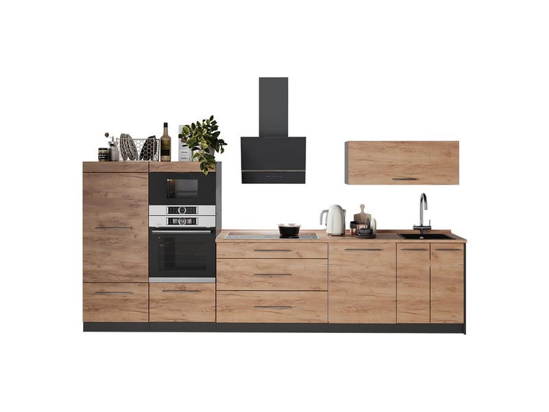 Vicco cuisine, chêne de force doréanthracite, 340cm sans pt - Conforama E
