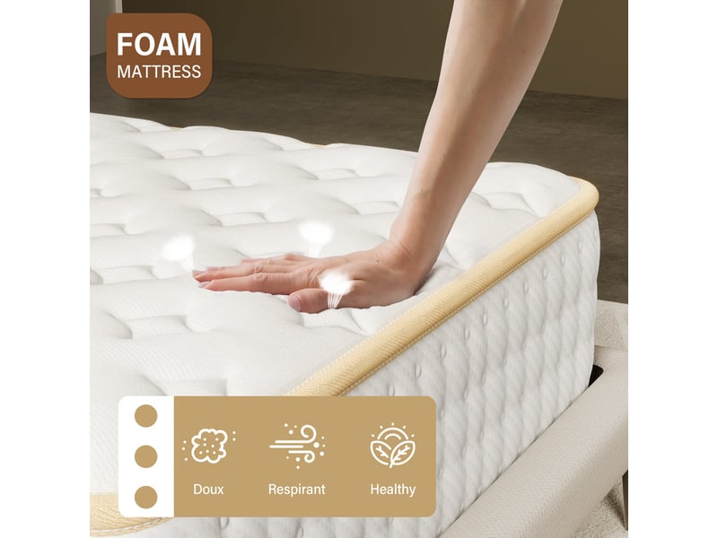  Ensemble 140x190 cm matelas mousse +sommier tapissier, hauteur du cadre de lit 29 cm，epaisseur matelas 18cm  - Conforama D