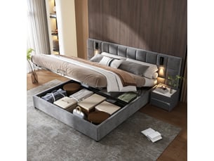 Lit coffre 180x200 cm    coloris gris