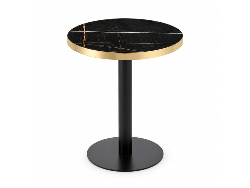  Table d’appoint ronde, 60 cm, table salon moderne table basse effet marbre, plateau mdf, piètement métal, coloris noir  - Conforama A