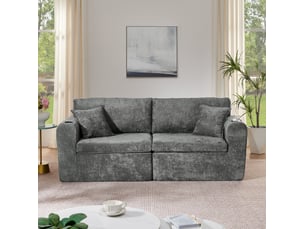 Canapé droit fixe <strong>MODENVIE</strong> <strong></strong> 2 places Tissu gris avec coffre de rangement