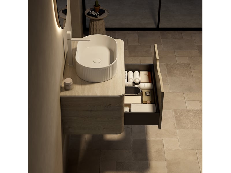 Meuble sous vasque suspendu avec 1 tiroir à fermeture amortie et vasque ovale pour salle de bain 80 × 46 × 50,2 cm - Conforama E