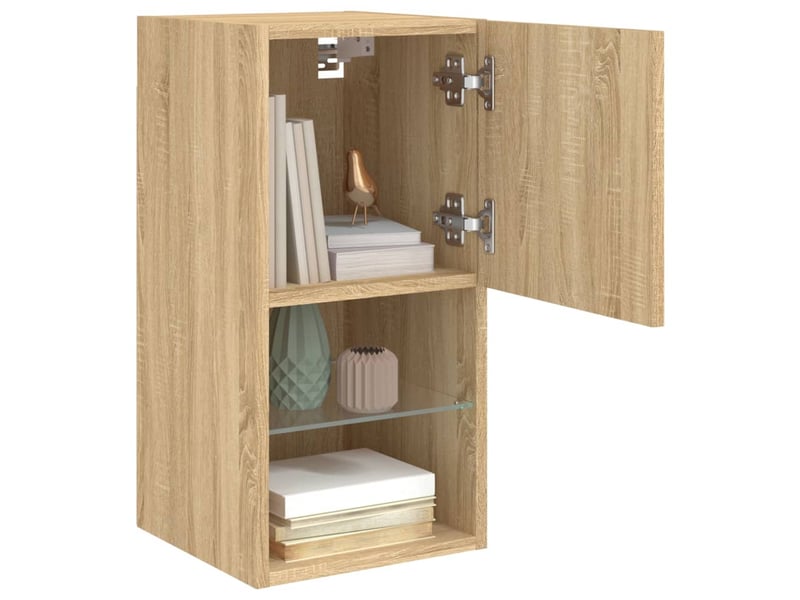  Lot de 2 meuble tv avec lumières led chêne sonoma 30,5x30x60 cm  - Conforama E