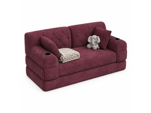 Canapé convertible 2 places 168.00×80.00×81.00 cm en velours côtelé avec porte-gobelets et poches latérales bordeaux chicfurn